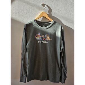 Dark Green Life Is Good “UNPLUG” Long-Sleeve T-Shirt - Men's